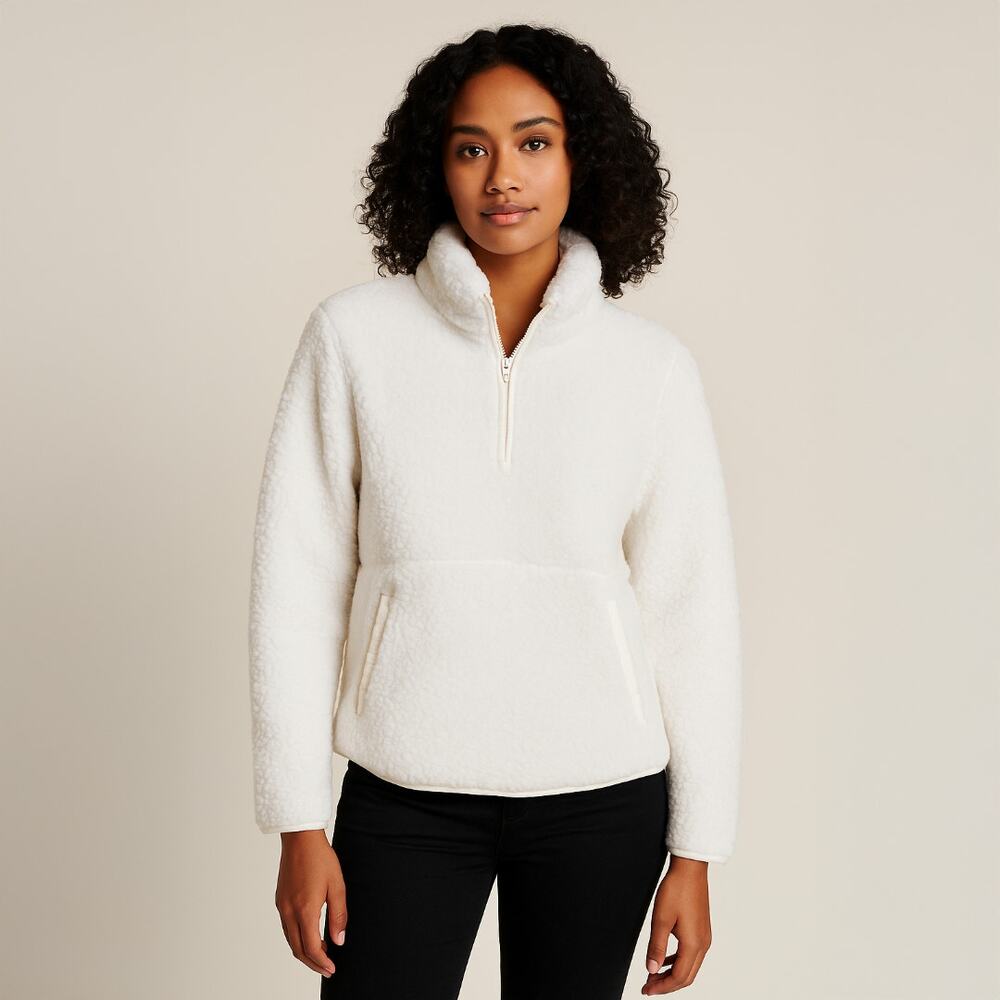 A290 • Cozy White Sherpa Half Zip Pullover